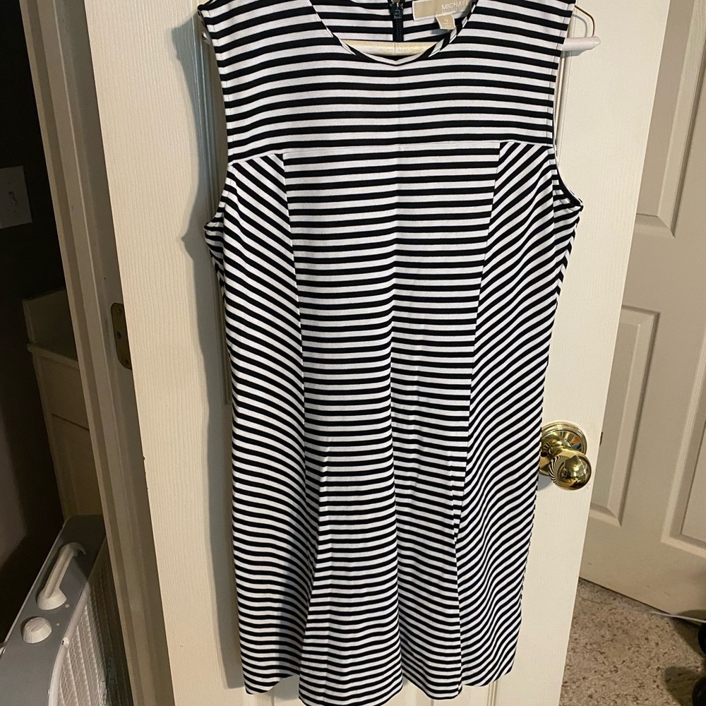 Michael Kors Black and White Striped Mini Dress